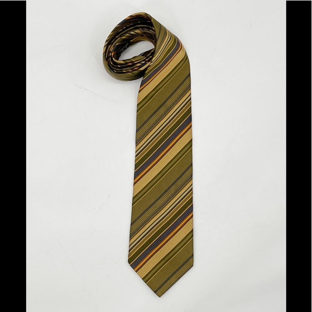 J.Z. Richards Silk Tie Necktie Olive Green Stripes Made in The USA